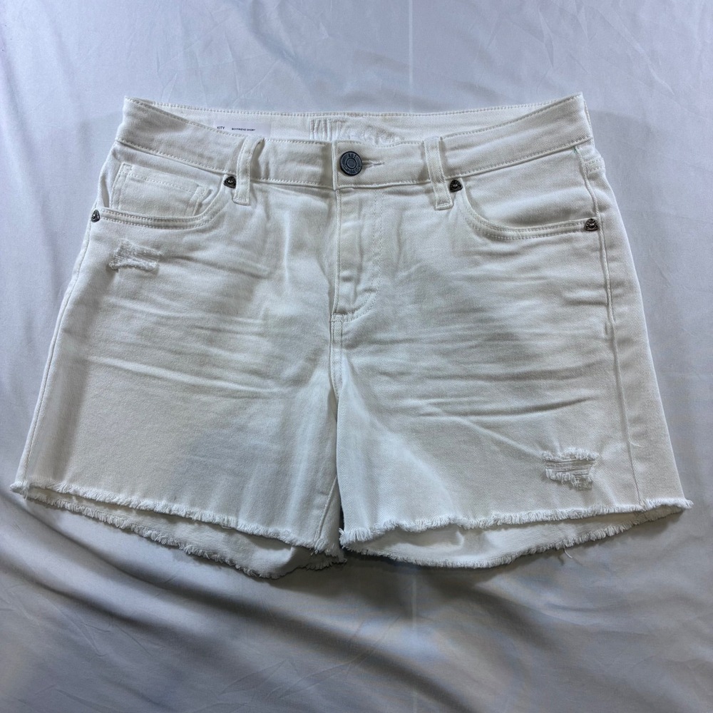KUT from the Kloth Kity Boyfriend Shorts White Distressed Raw Hem Size 4